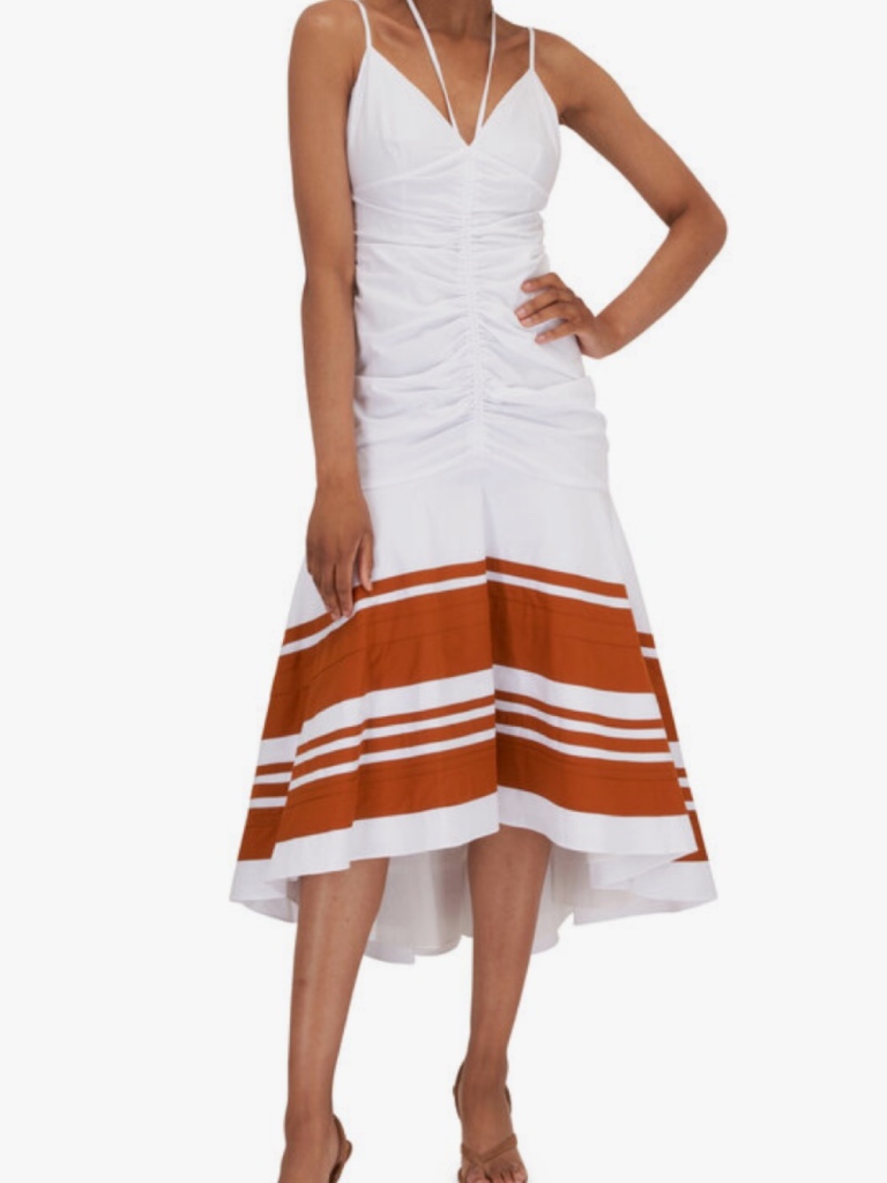 Veronica Beard Fitz White Golden Sand Halter Dress